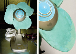 Ventilator, AEG, 1950er Jahre, Stiftung Deutsches Technikmuseum Berlin, rechts: Ergänzung des Flügels Ventilator, AEG, 1950er Jahre, Stiftung Deutsches Technikmuseum Berlin, rechts: Ergänzung des Flügels