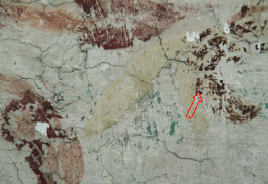 Verbräunung/Verschwärzung einer ehemals gelben Malerei (Pigment: Bleizinngelb) Verbräunung/Verschwärzung einer ehemals gelben Malerei (Pigment: Bleizinngelb)